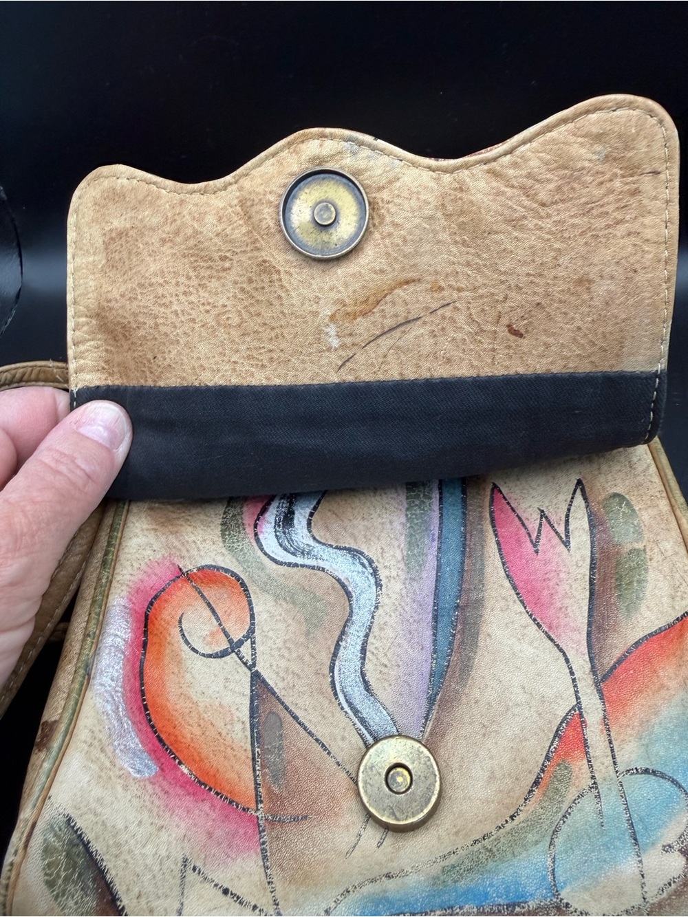 Vintage Sam Sam Vintage Hand-Painted Abstract Leather Crossbody Bag - Picture 3 of 12